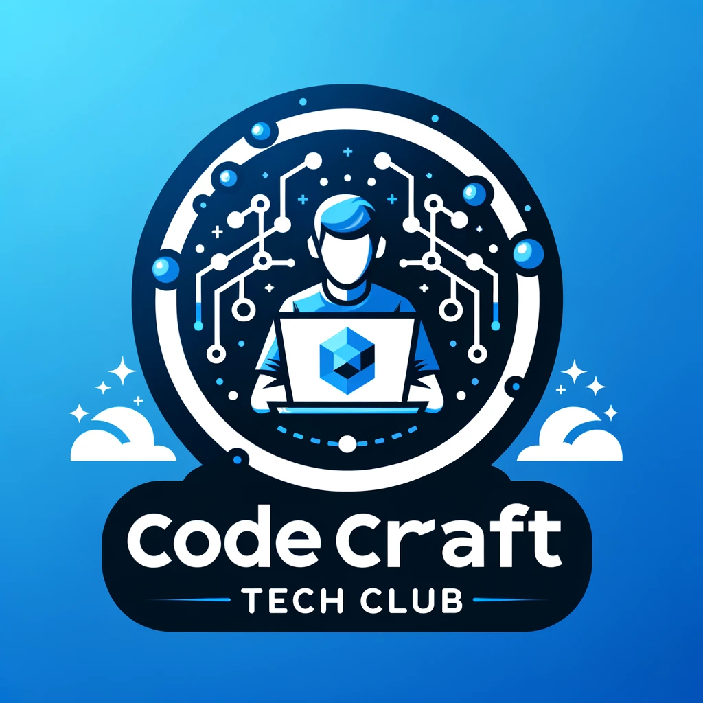 DALL·E 2024-06-01 21.01.31 - Logo design for Code Craft Tech Club with an abstract image of a programmer using a laptop in the center. The design should be modern, minimalist, a