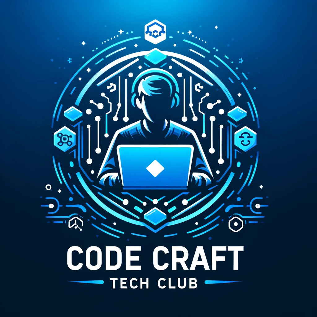 DALL·E 2024-06-01 21.02.50 - Logo design for Code Craft Tech Club with an abstract image of a programmer using a laptop in the center. The design should be modern, minimalist, a