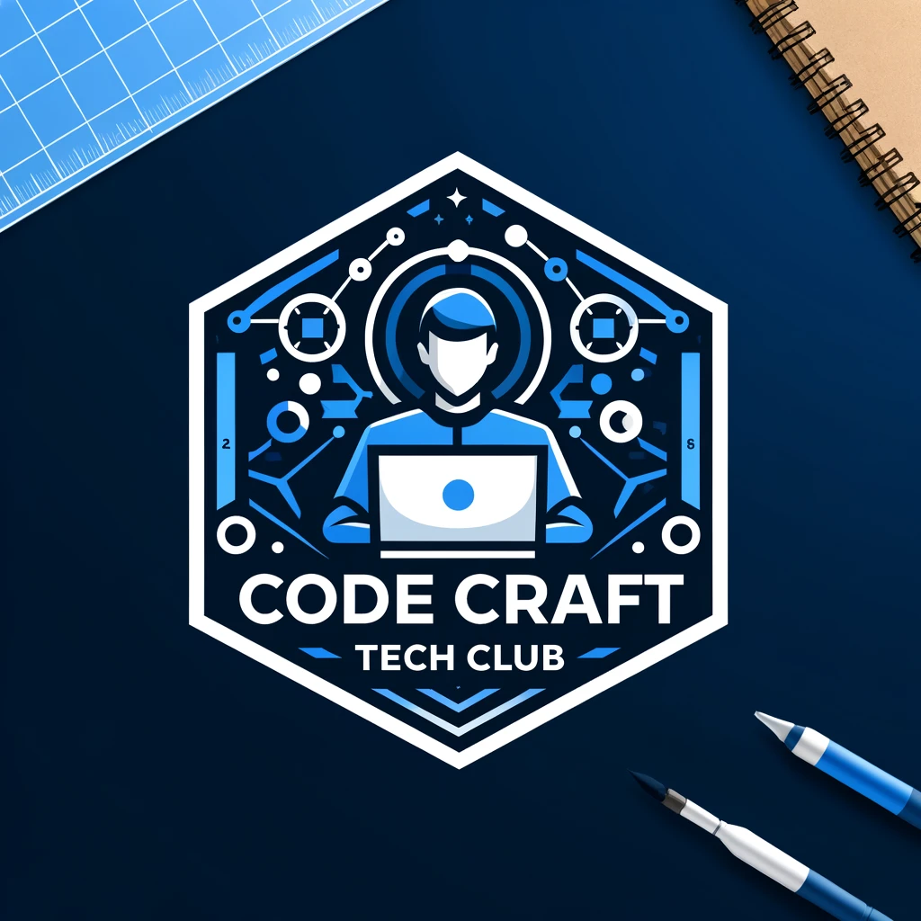 DALL·E 2024-06-01 21.04.25 - Logo design for Code Craft Tech Club with an abstract image of a programmer using a laptop in the center. The design should be modern, minimalist, a