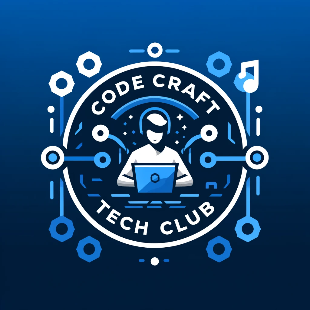 DALL·E 2024-06-01 21.04.48 - Logo design for Code Craft Tech Club with an abstract image of a programmer using a laptop in the center. The design should be modern, minimalist, a