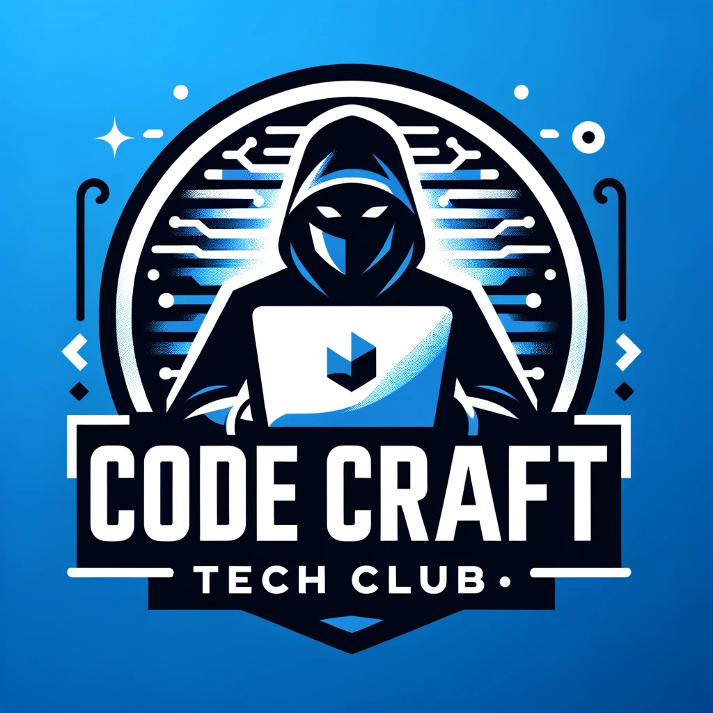 DALL·E 2024-06-01 21.05.42 - Logo design for Code Craft Tech Club with an abstract image of a hacker using a laptop in the center. The design should be modern, minimalist, and i