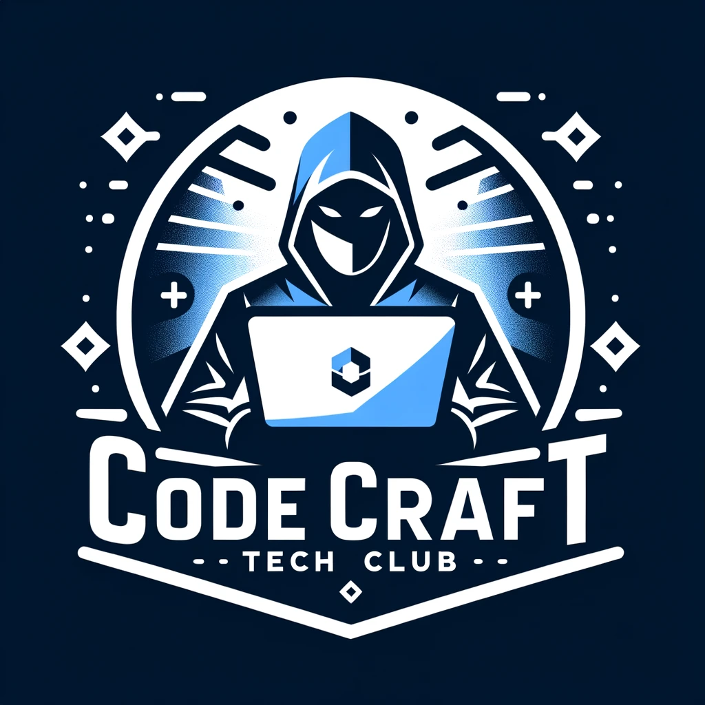 DALL·E 2024-06-01 21.07.41 - Logo design for Code Craft Tech Club with an abstract image of a hacker using a laptop in the center. The design should be modern, minimalist, and i